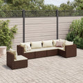 Set divano angolare da giardino con struttura marrone e cuscini crema
