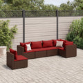 Set mobili angolari da giardino in polyrattan marrone con cuscini rossi
