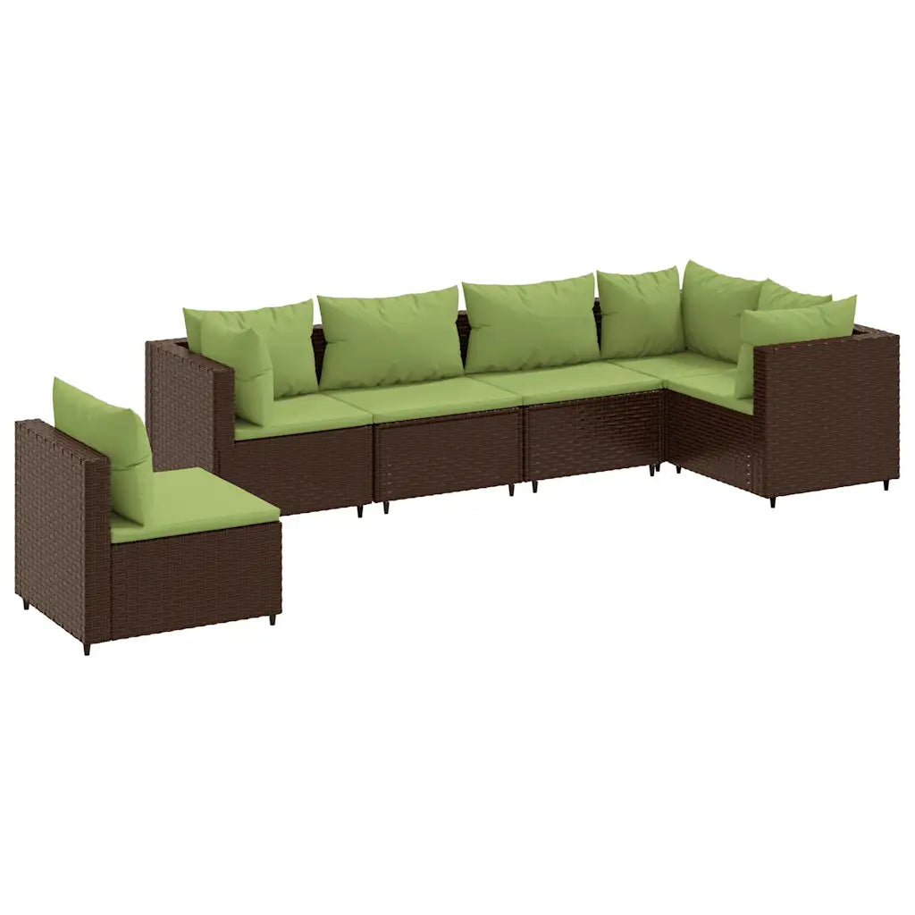 Set mobili da giardino angolare in polyrattan marrone con cuscini verdi, 6 pezzi