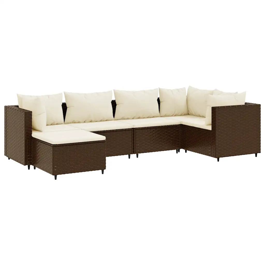 Set divano angolare da esterno con polyrattan marrone e cuscini bianchi