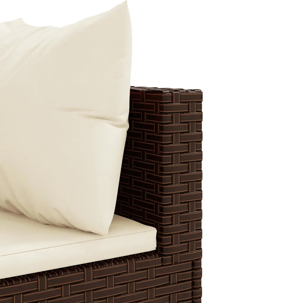 Bracciolo e lato in polyrattan marrone con cuscino bianco