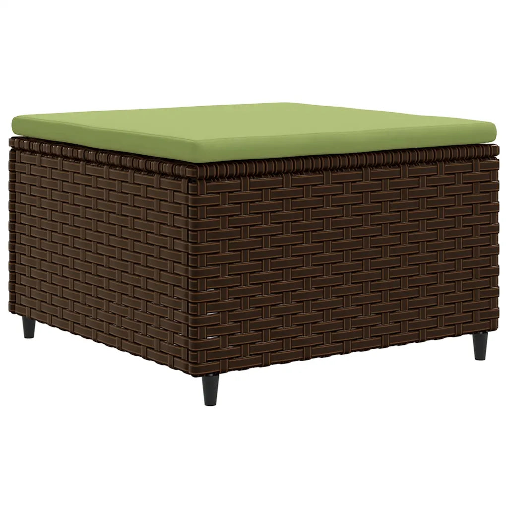 Pouf/ottomana da esterno in polyrattan marrone con seduta verde