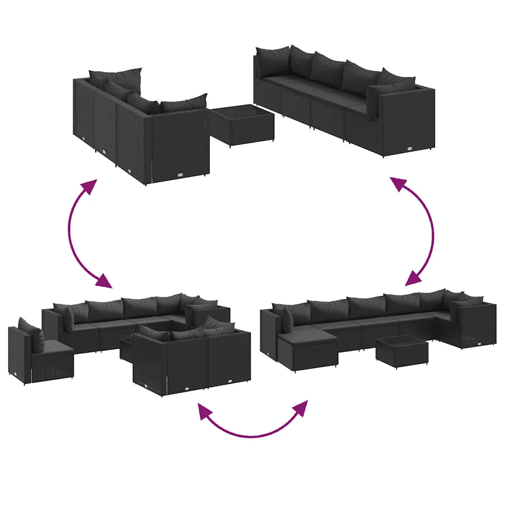 Set mobili da giardino nero componibile con cuscini: configurazioni diverse