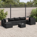 Set mobili da giardino angolare nero con cuscini, polyrattan e tavolino quadrato