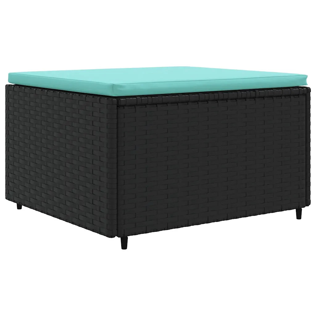 Tavolino da giardino in polyrattan nero con piano imbottito azzurro