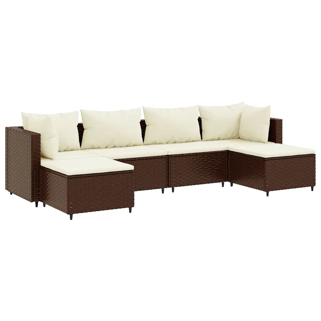 Divano angolare da esterno in polyrattan marrone con cuscini bianchi