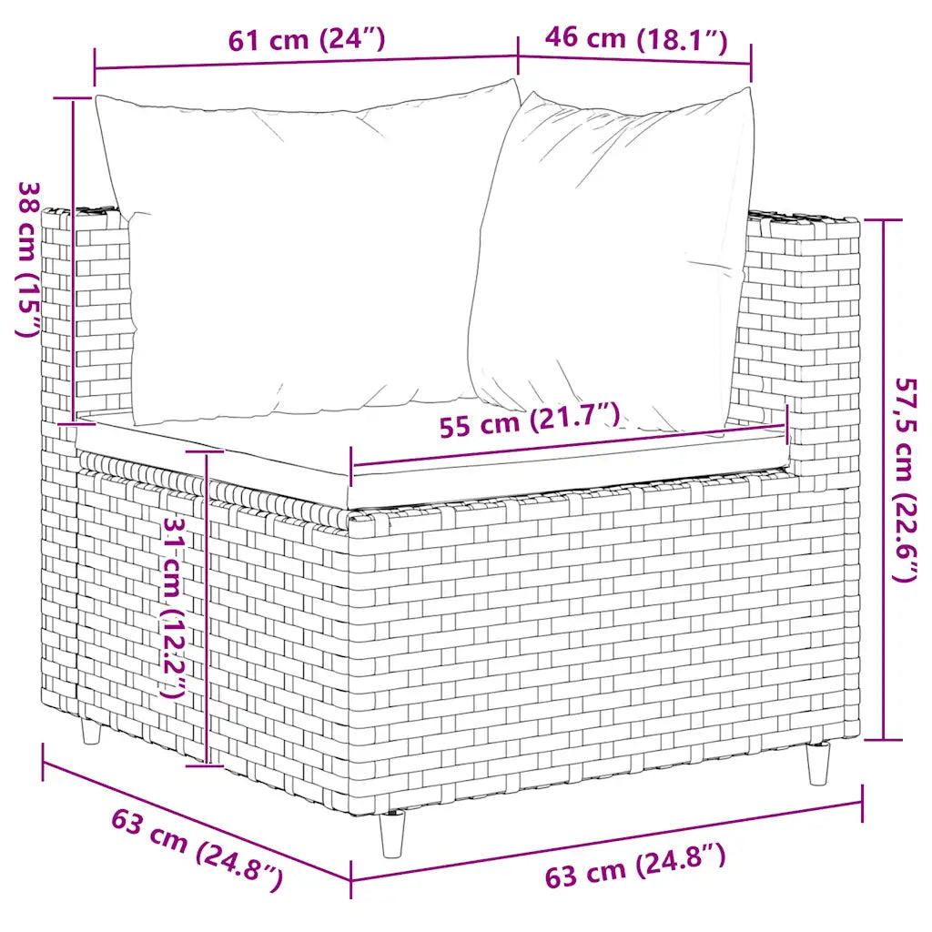 Diagramma dimensioni divano da giardino angolare con cuscino turchese