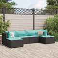 Set divano da giardino angolare in polyrattan nero con cuscini turchese