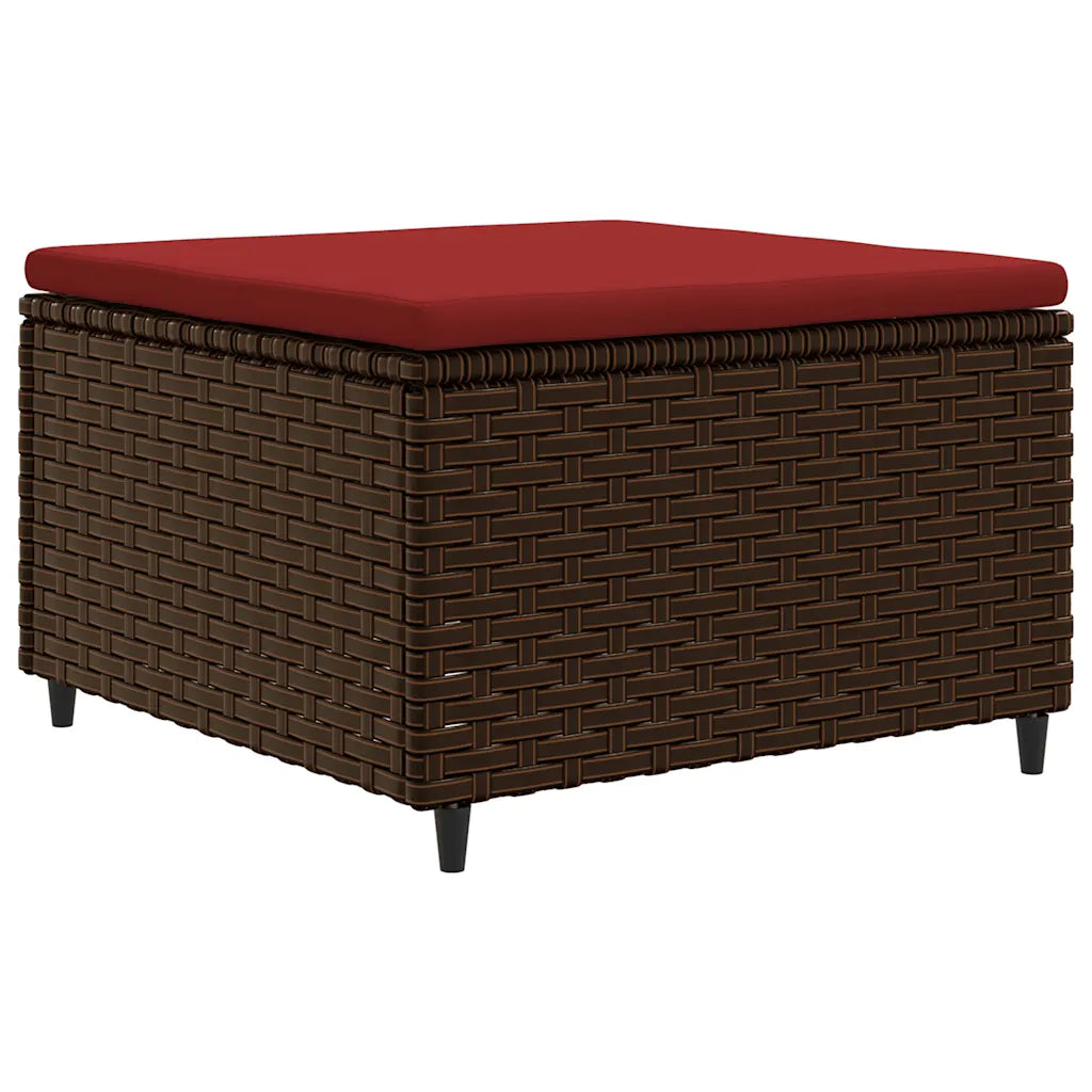 Pouf da divano in polyrattan marrone con piano imbottito rosso