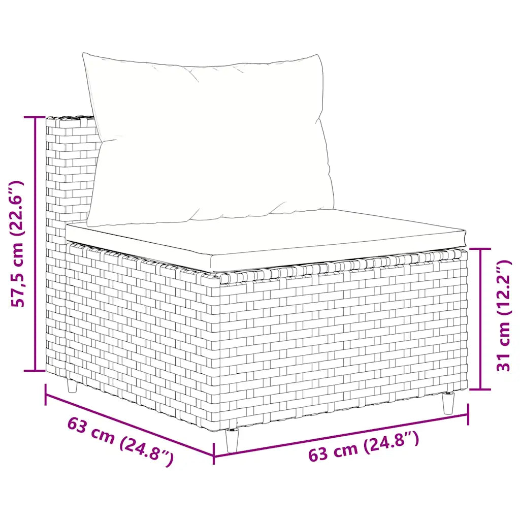Schema dimensioni del divano da giardino con cuscino e struttura in polyrattan