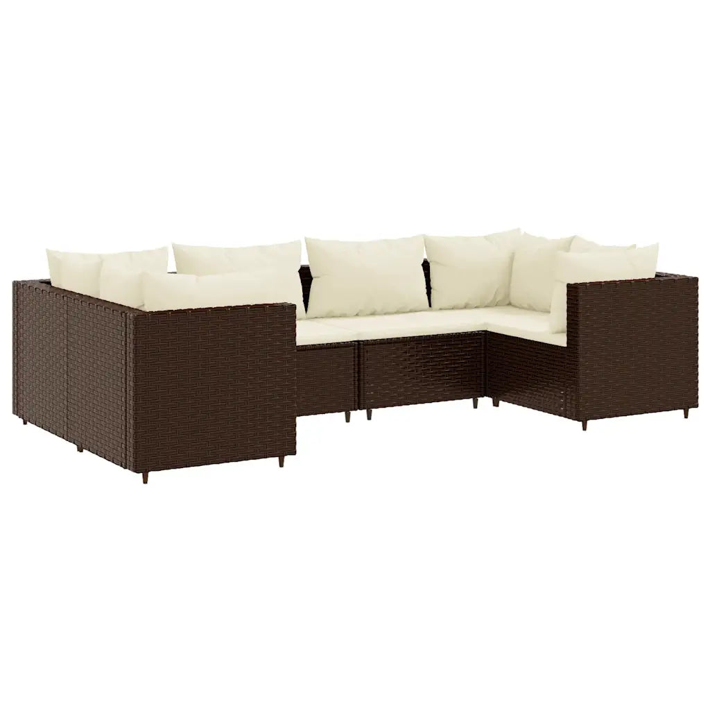 Set divano angolare da giardino in polyrattan marrone con cuscini crema