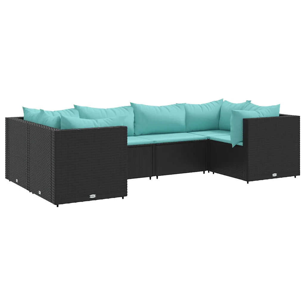 Set divanetto angolare da esterno in polyrattan nero con cuscini turchesi
