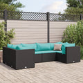 Divanetto angolare da giardino in polyrattan nero con cuscini turchesi