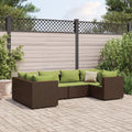 Set mobili da giardino in polyrattan marrone con cuscini verdi, angolare 6 pz