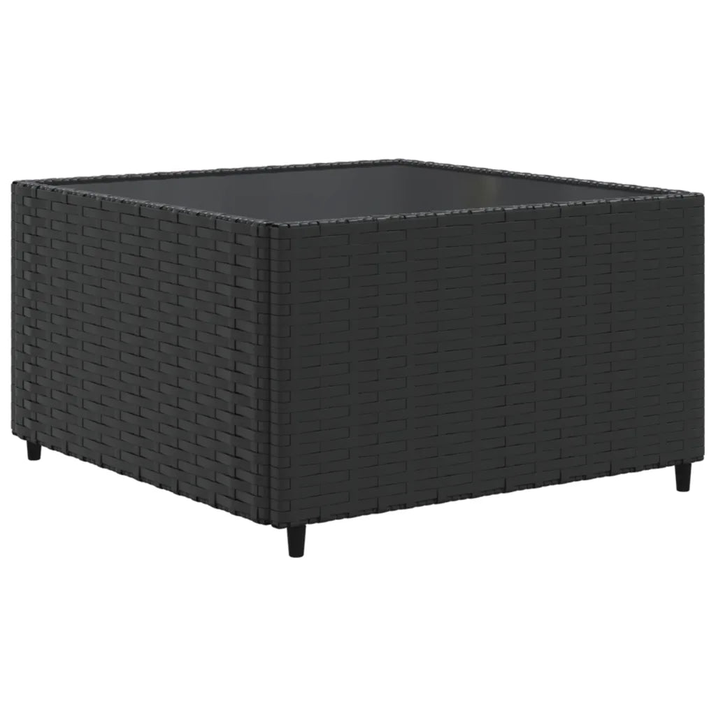 Poggiapiedi/tavolino quadrato nero in rattan intrecciato senza cuscini