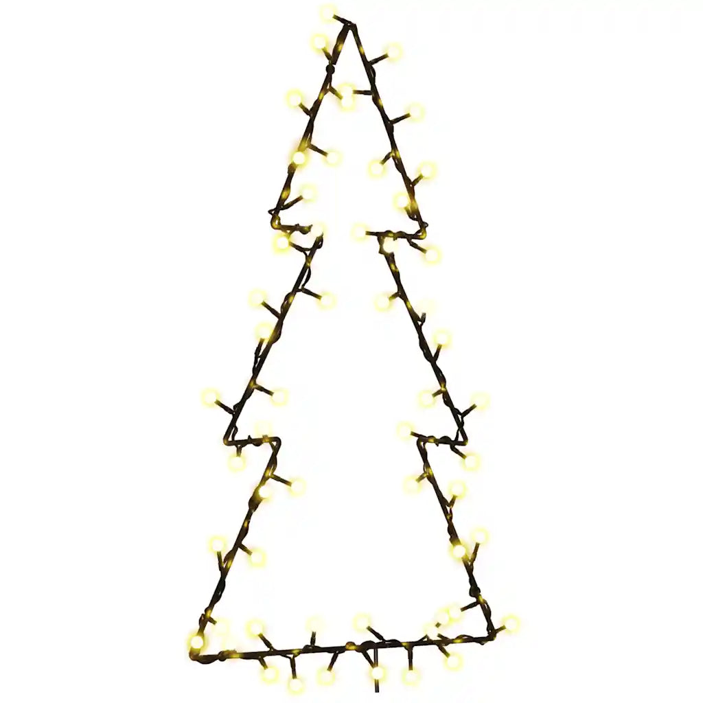 Albero silhouette decorativo con luci LED bianchi caldi, struttura nera a contorno.