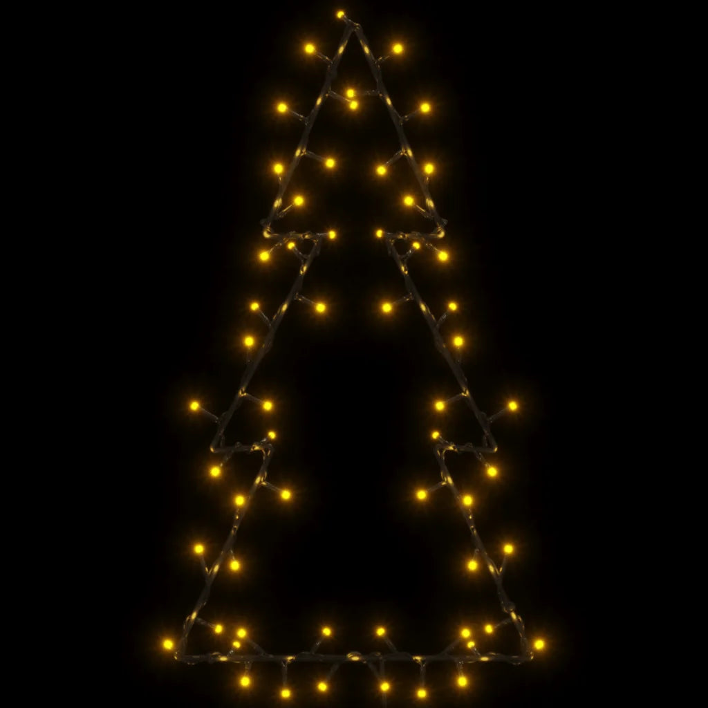 Albero silhouette illuminato con LED bianchi caldi, forma triangolare a contorno.