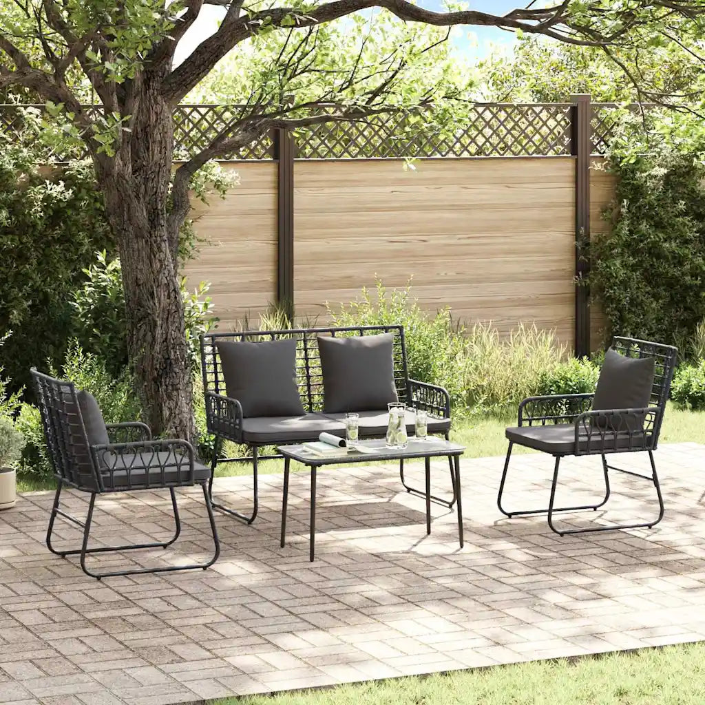Set da giardino 4 pezzi: poltrone e tavolo rettangolare in polyrattan nero e antracite.