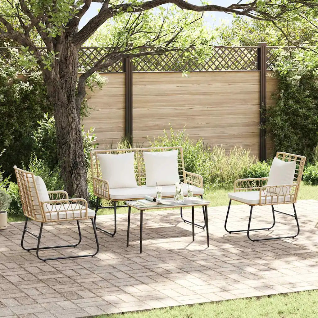 Set mobili da giardino: 4 poltroncine con tavolo in polyrattan nero e antracite