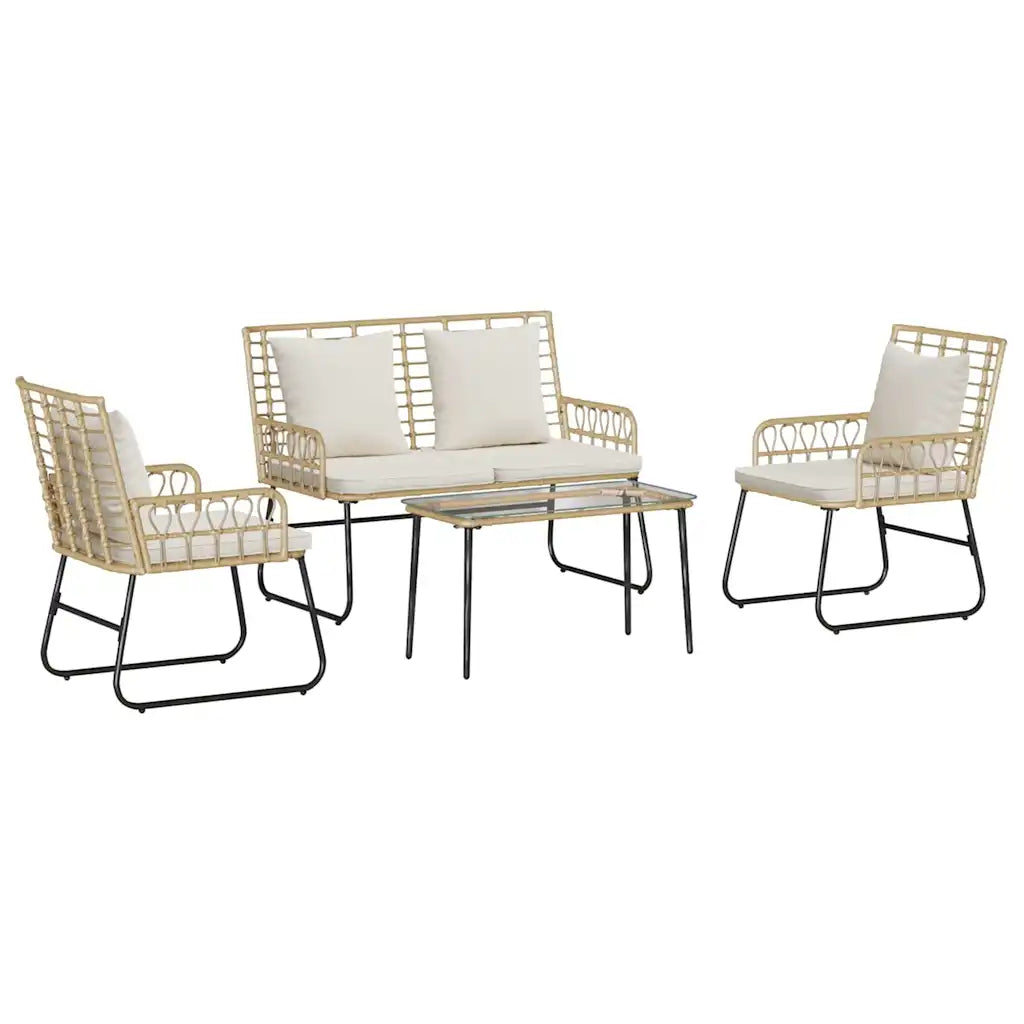 Set mobili da giardino con 2 poltroncine, panca a 2 posti e tavolo in polyrattan
