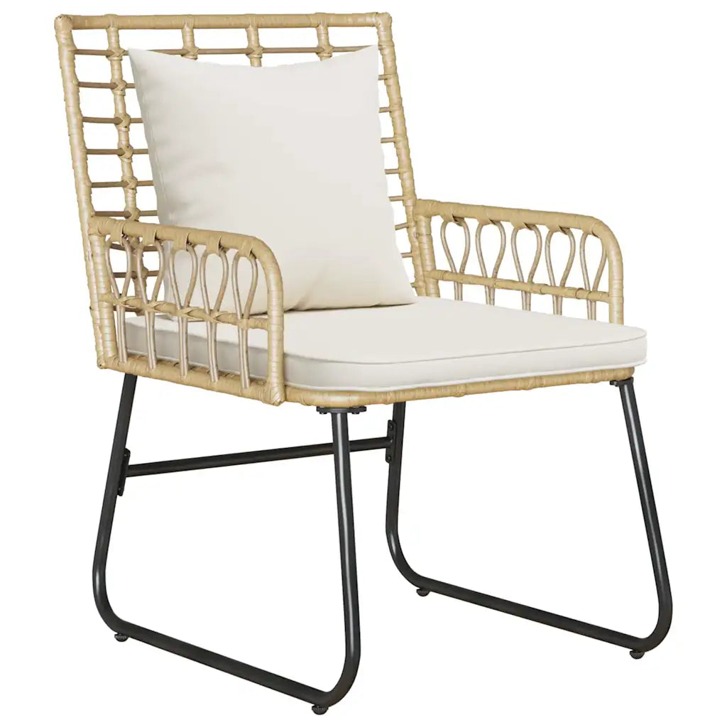 Poltroncina da giardino in polyrattan beige con cuscino bianco e telaio nero