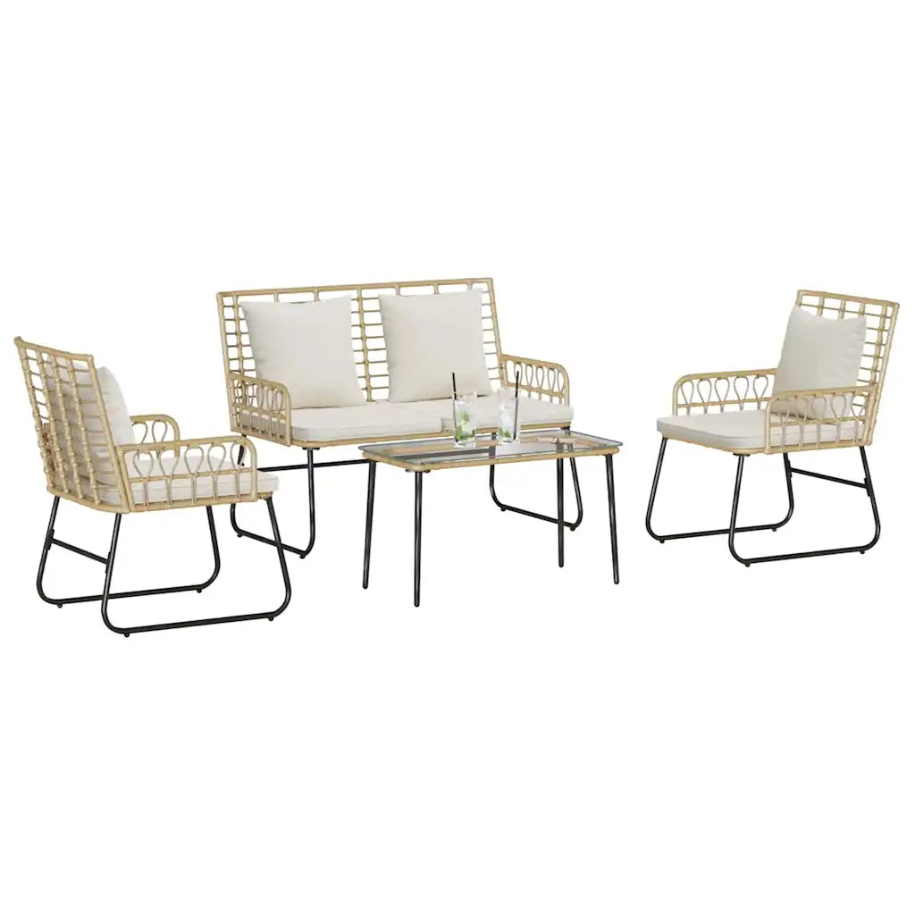 Set mobili da giardino con panca a 2 posti, 2 sedie e tavolo rettangolare in polyrattan