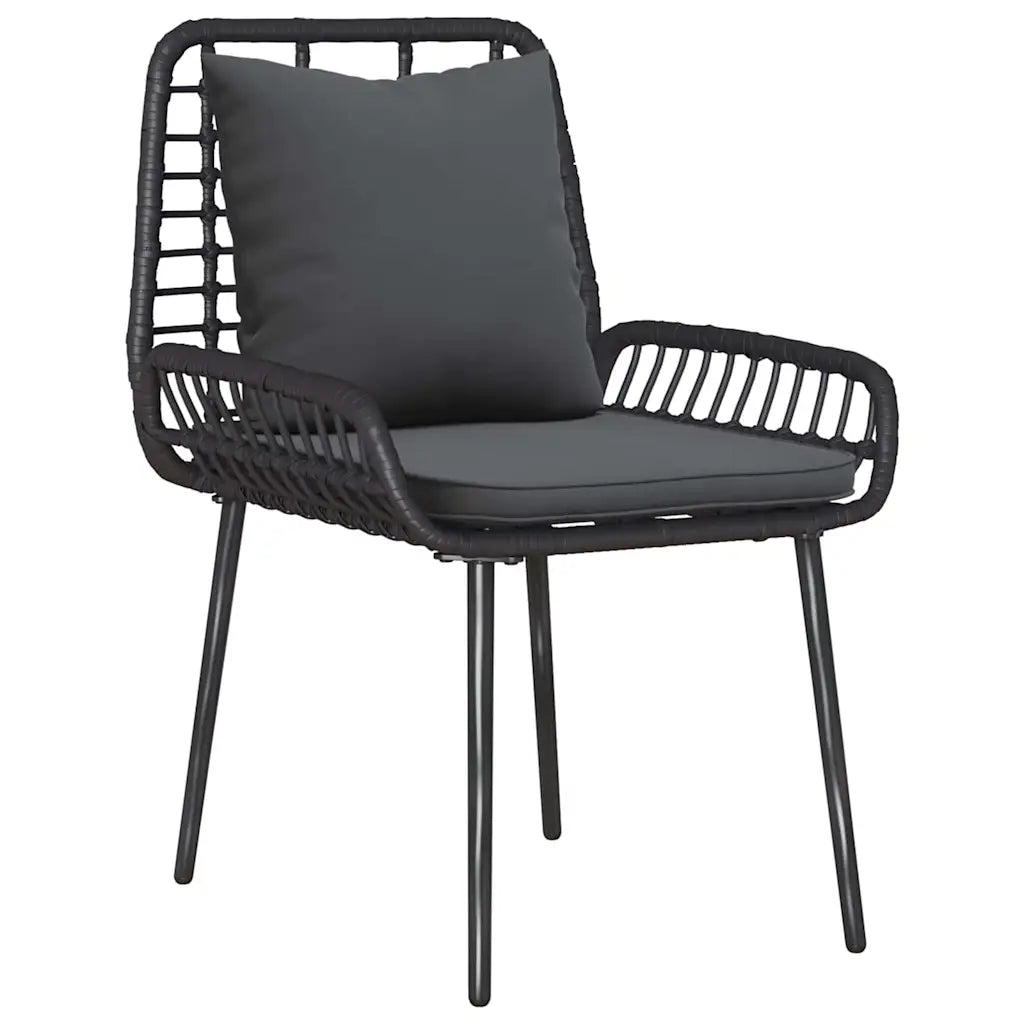 Poltrona da giardino in polyrattan nero con cuscino grigio e braccioli