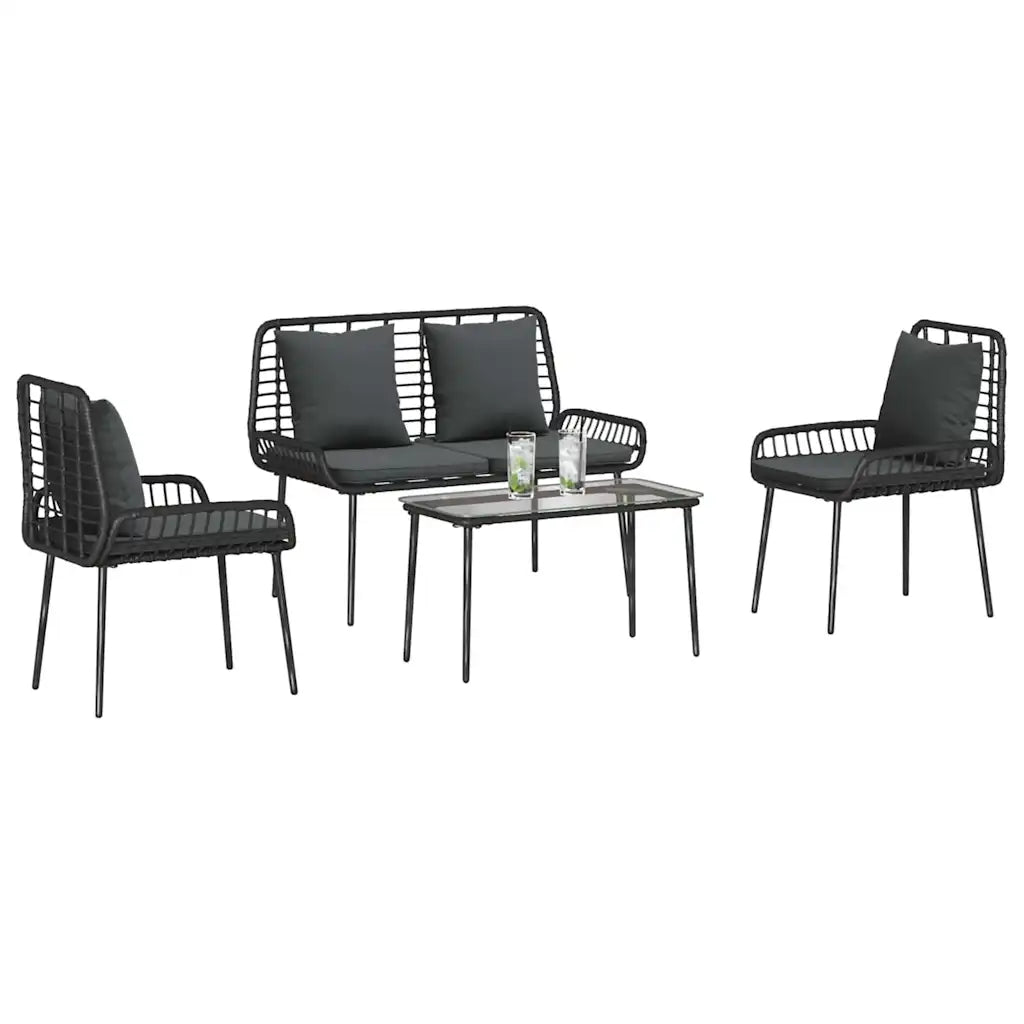 Set mobili da giardino: panchina a 2 posti, 2 sedie e tavolo con bicchieri
