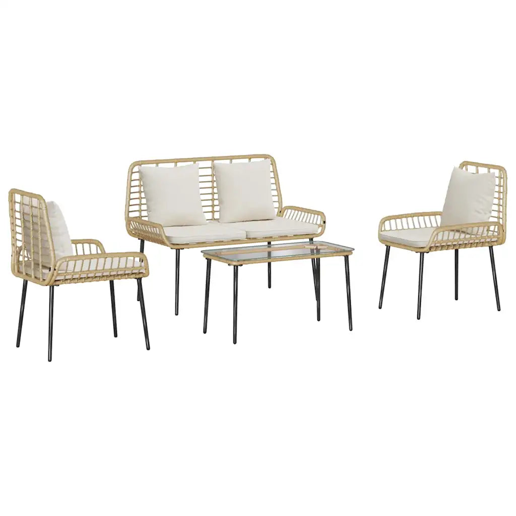 Set mobili da giardino 4 pz con tavolo rettangolare e 3 sedie in polyrattan crema