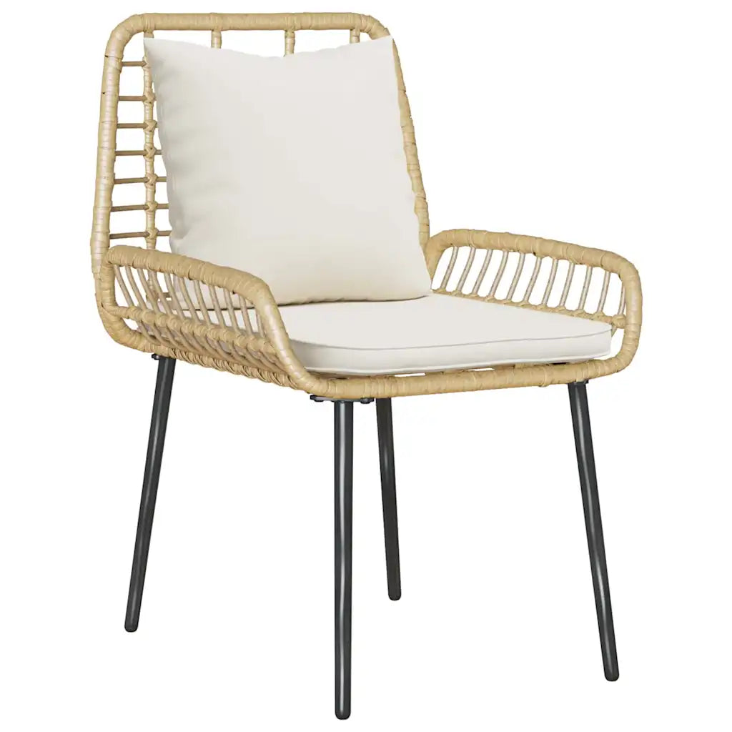 Sedia da giardino in polyrattan crema con cuscino bianco e gambe nere