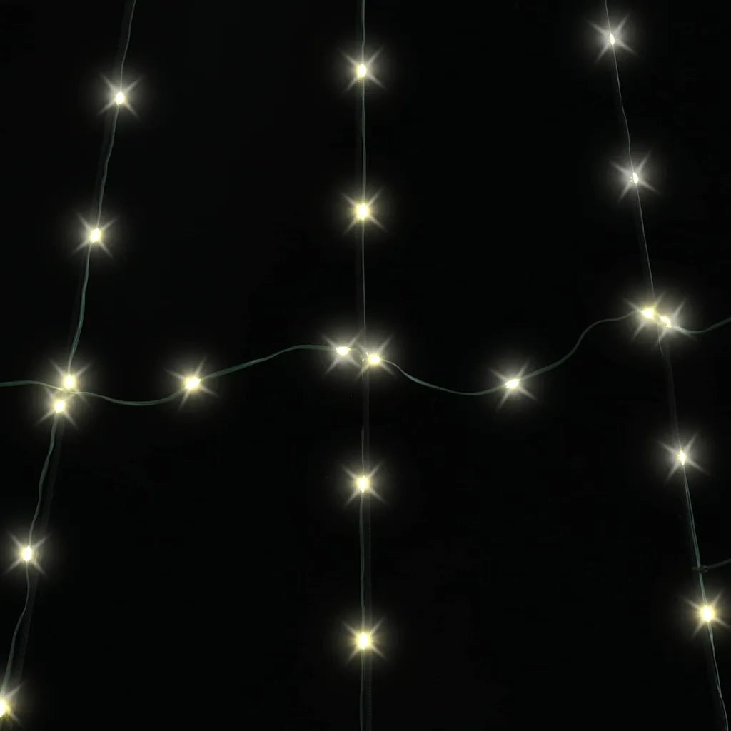 Albero di Natale LED con luci bianche calde su rete conica, dettaglio dei punti
