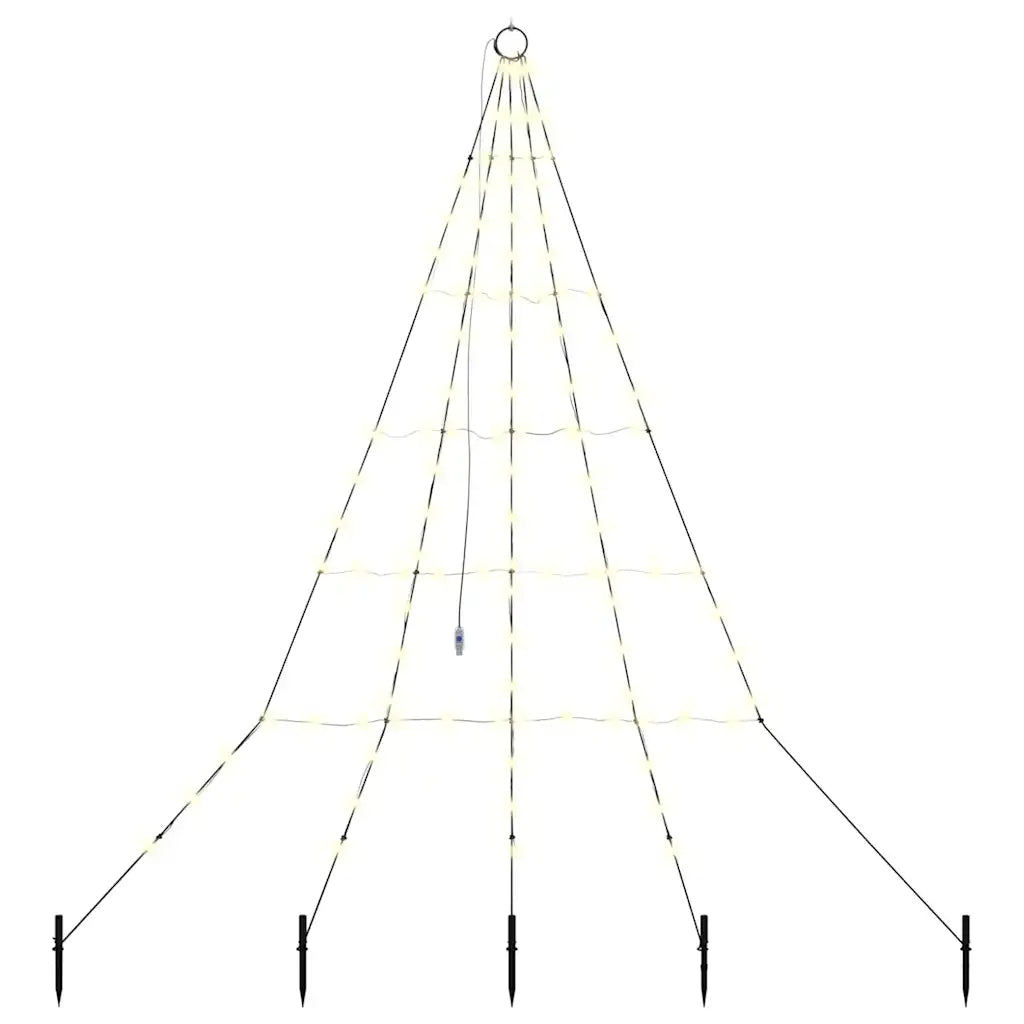 Albero di Natale LED conica con luci bianche calde e struttura a fili, picchetti