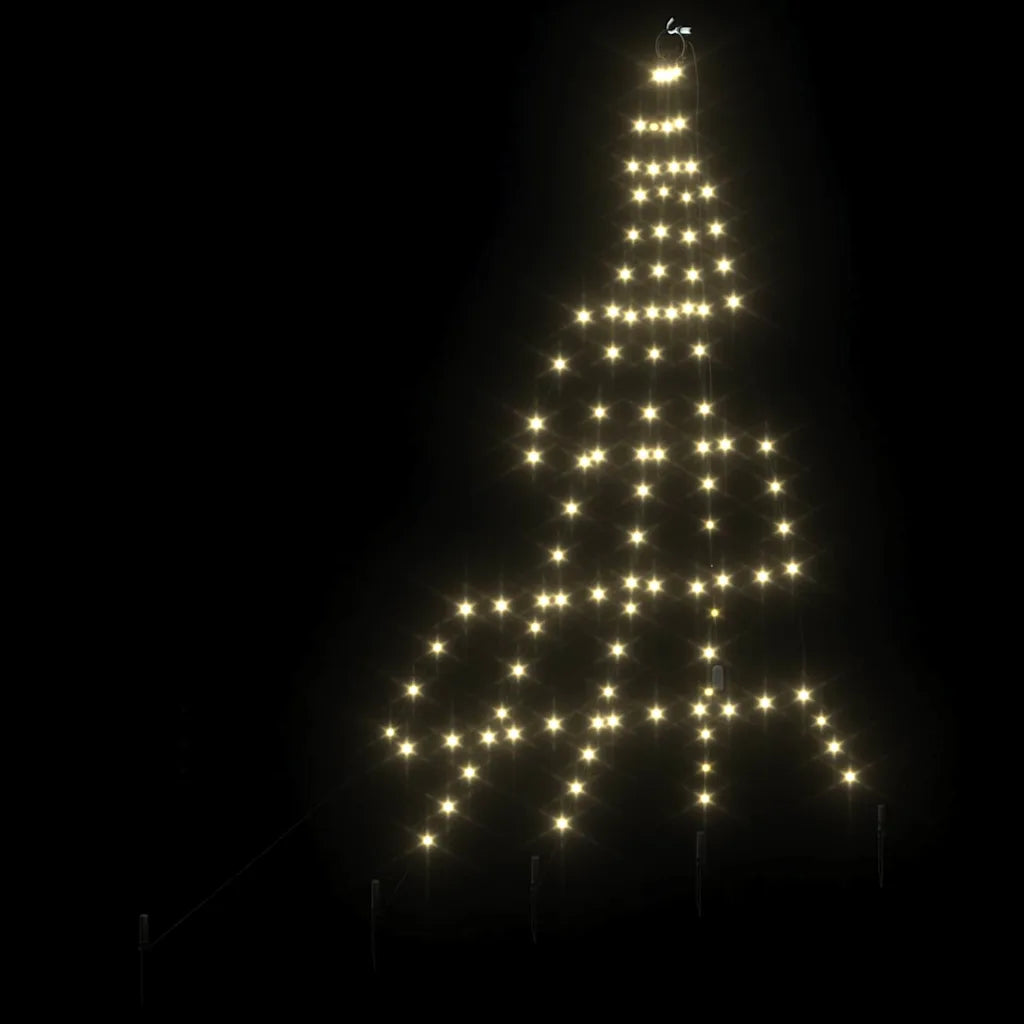 Albero di Natale LED con rete conica accesa, luci bianche calde e picchetti