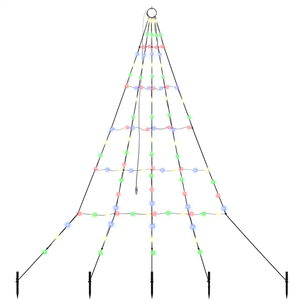 Albero di Natale LED multicolore con struttura metallica e picchetti per il terreno
