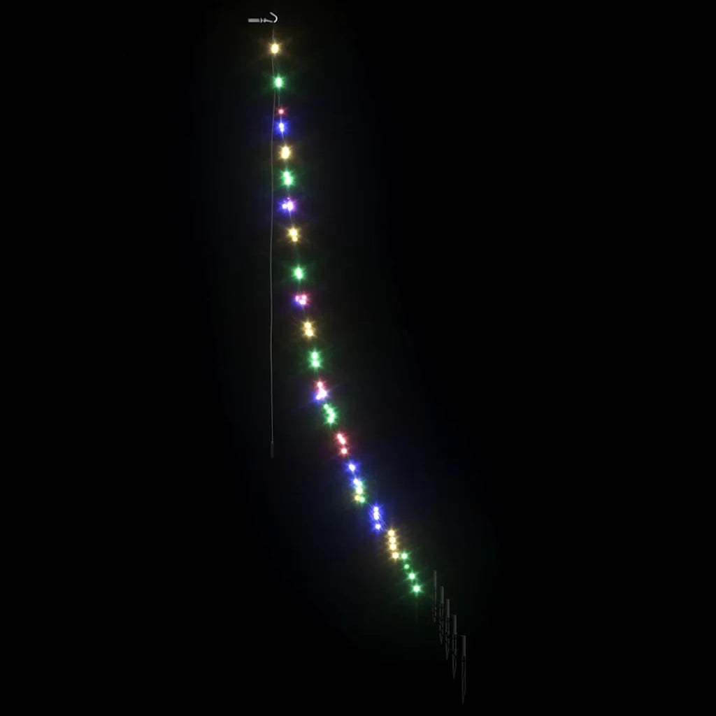 Albero di Natale LED multicolore illuminato visto di lato con picchetti