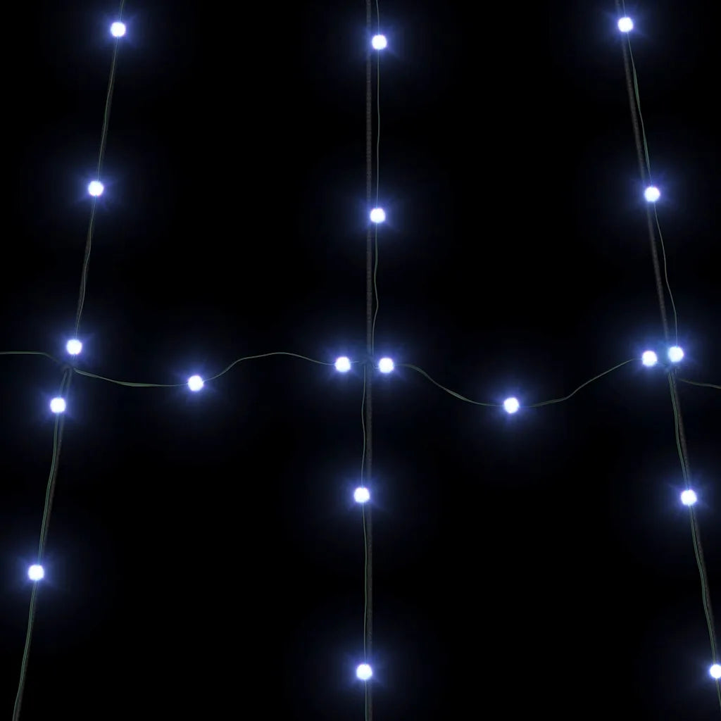 Luci LED blu su rete a maglie per albero di Natale, vista ravvicinata