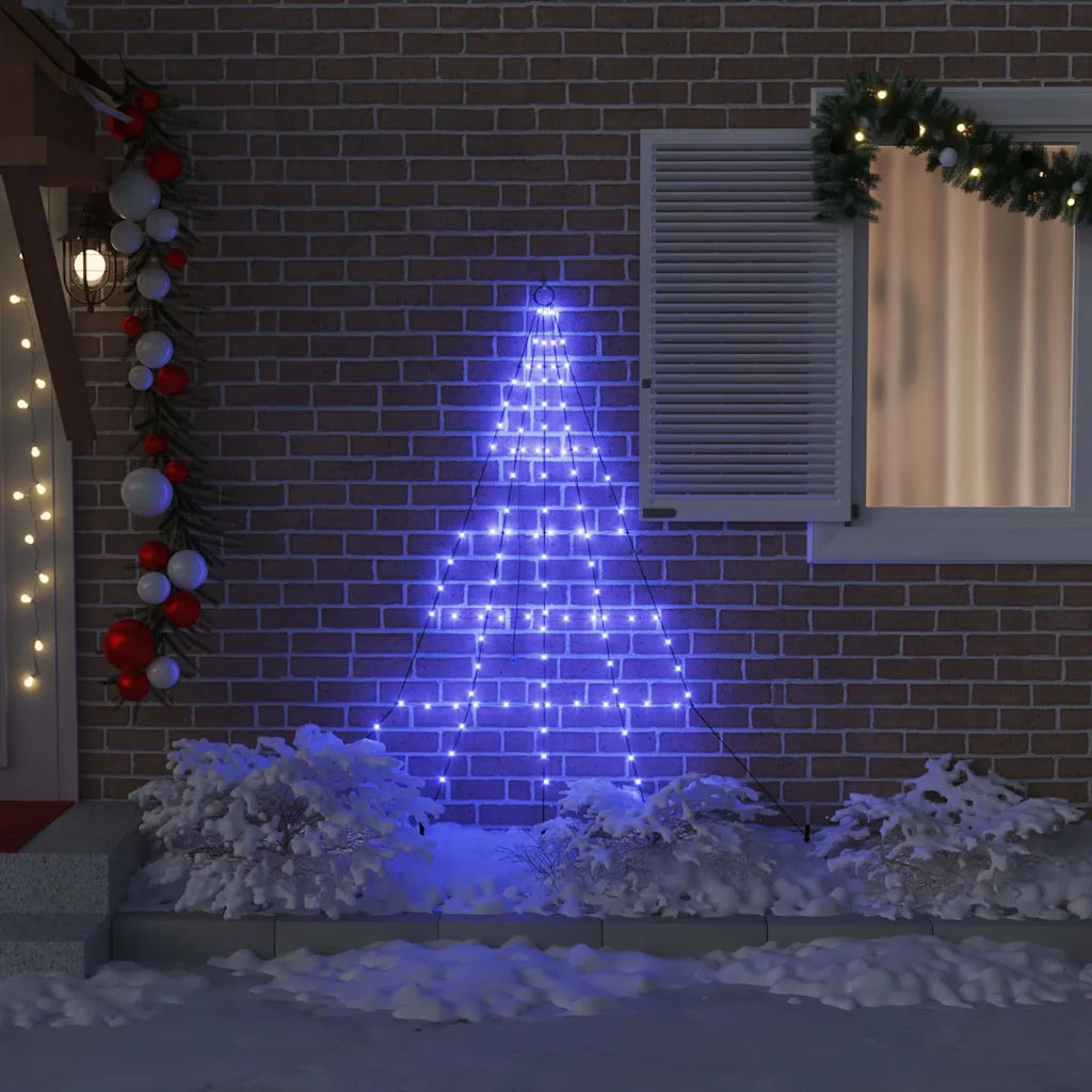 Albero di Natale LED blu a cono con luci accese e picchetti per il terreno