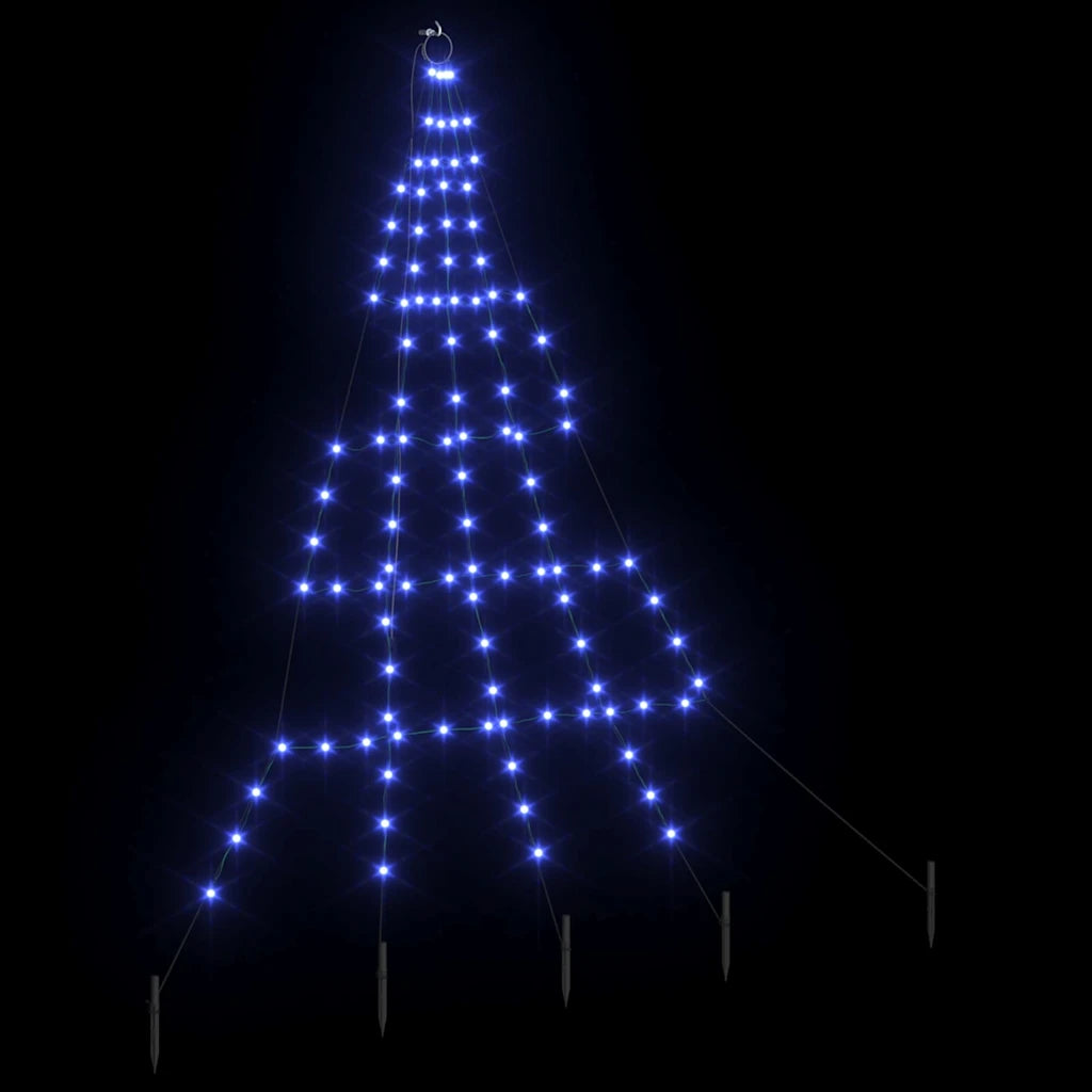 Albero di Natale LED blu a cono con luci blu accese e picchetti metallici