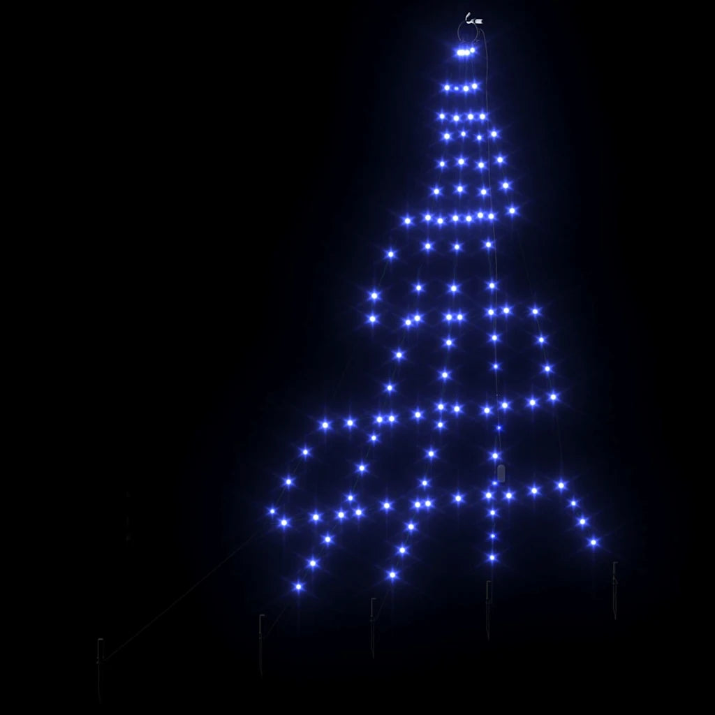 Albero di Natale LED blu a cono con luci blu accese su struttura metallica
