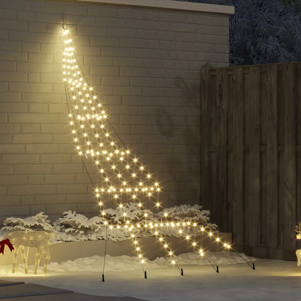 Albero di Natale LED bianco caldo con picchetti per il terreno, luci a cascata a cono