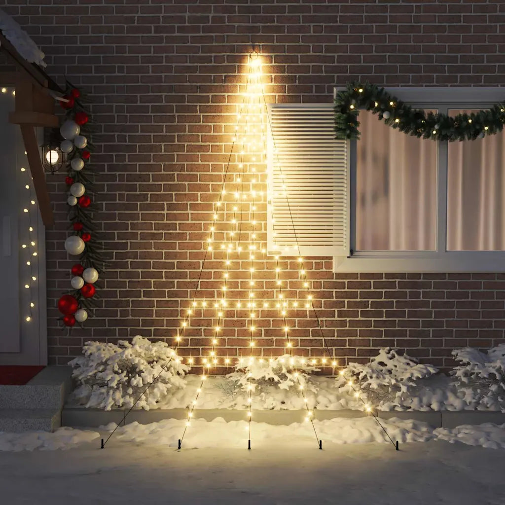 Albero di Natale LED con luci bianche calde a cono e picchetti da terra