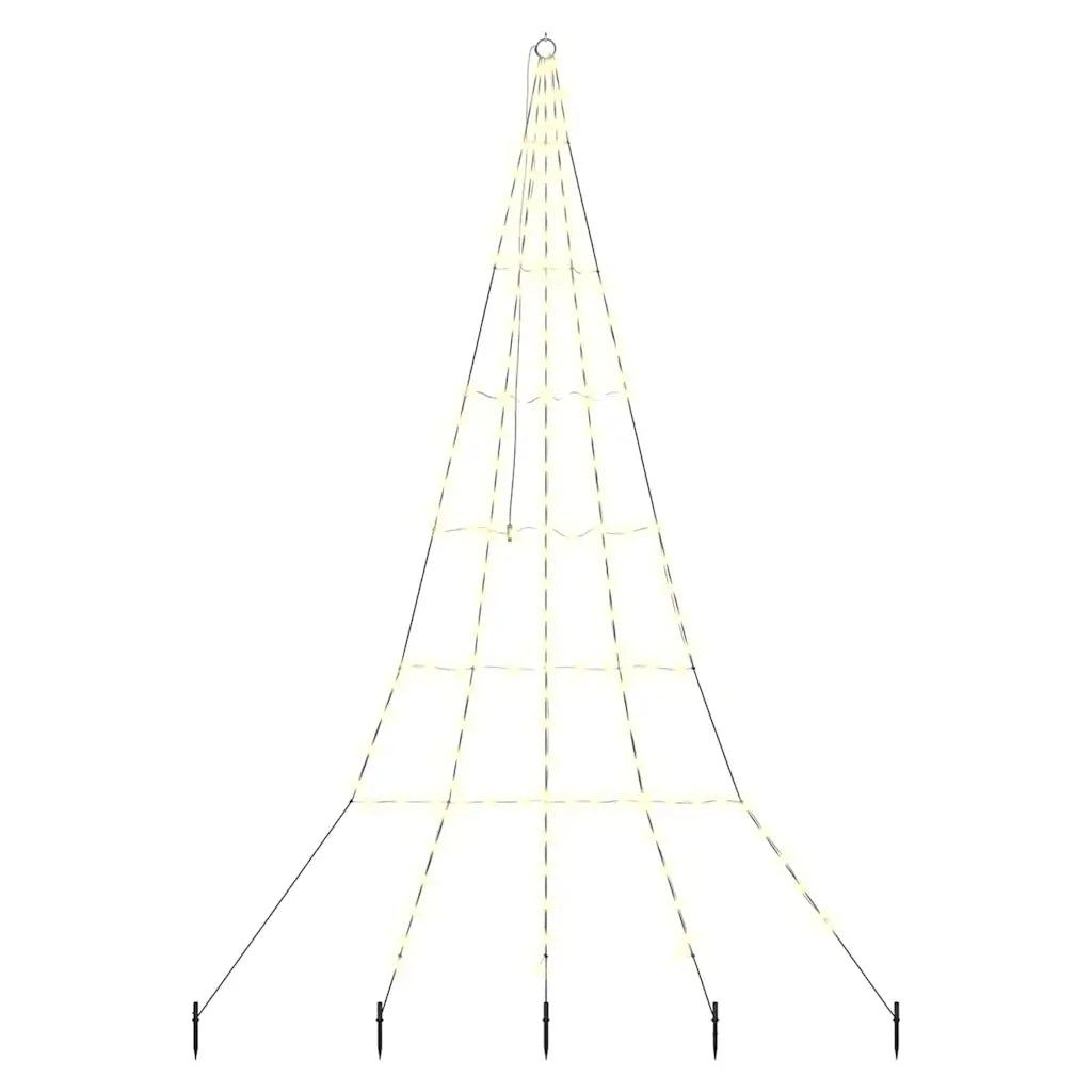 Albero di Natale LED con picchetti, corpo conico e luci bianche calde