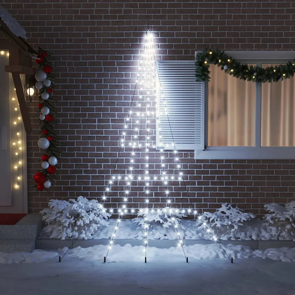 Albero di Natale LED bianco freddo con sagoma a cono e luci sul terreno