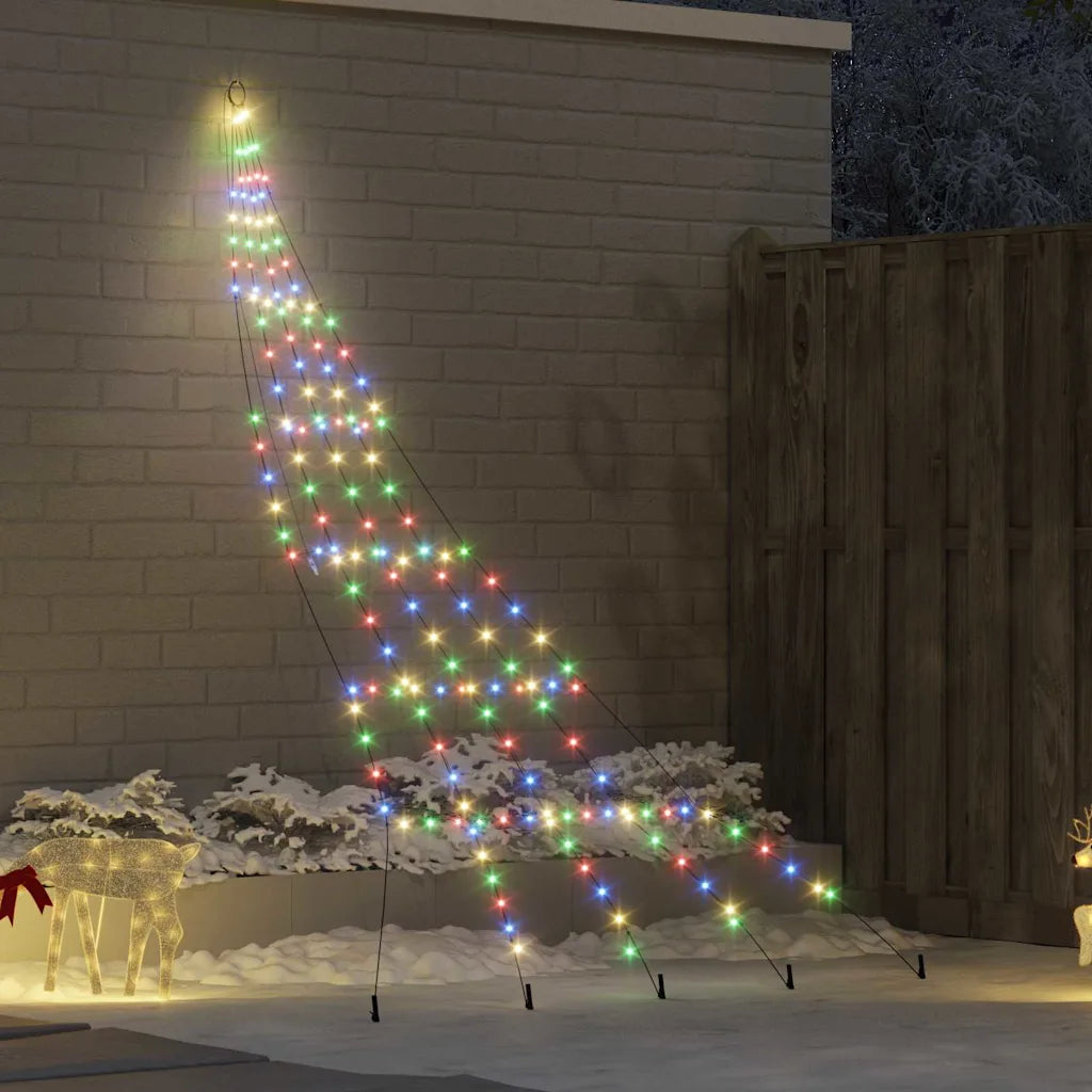 Albero di Natale LED multicolore con picchetti per terreno, sagoma a cono e luci colorate