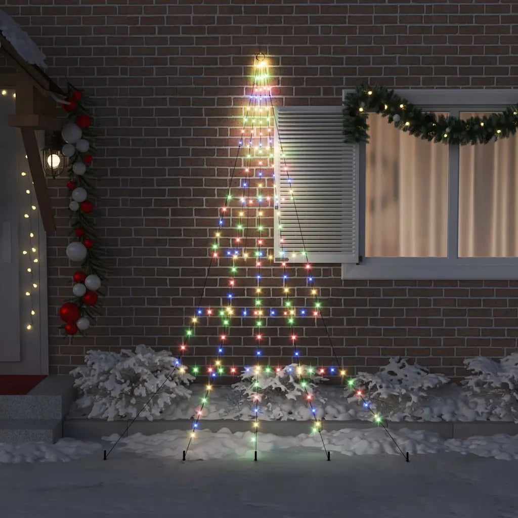 Albero di Natale LED multicolore con picchetti per terreno, illuminazione a rete su neve