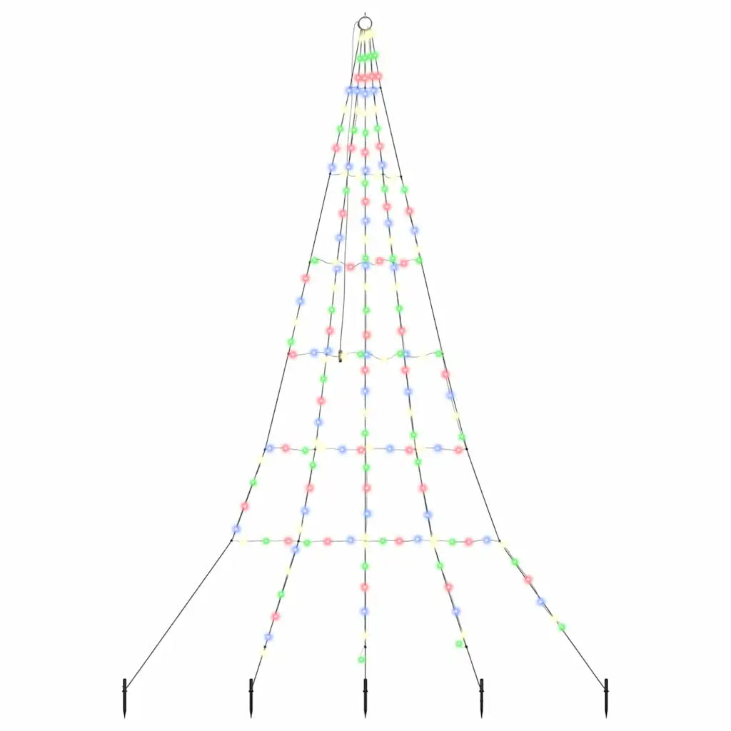 Albero di Natale LED multicolore con picchetti, sagoma a cono con fili e micro-luci
