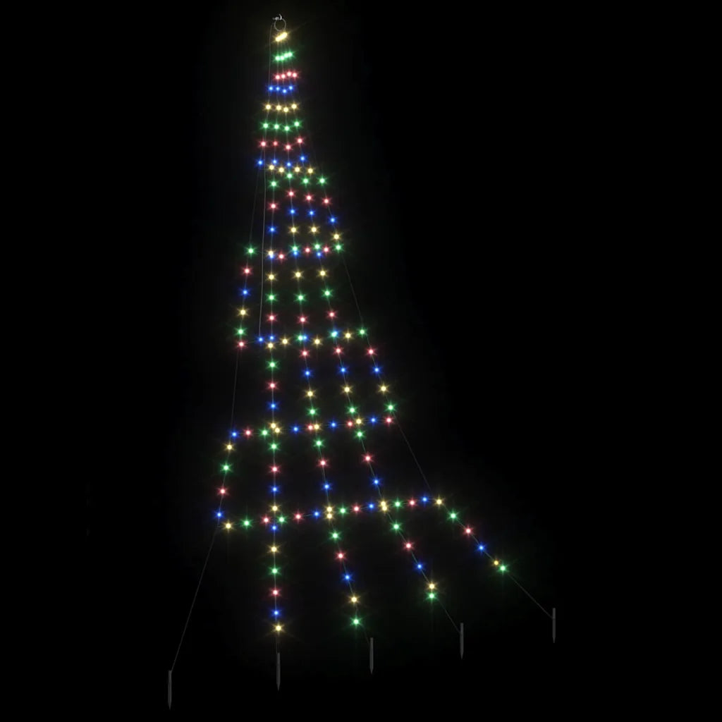 Albero di Natale LED a cono con luci multicolori, visto frontalmente da vicino