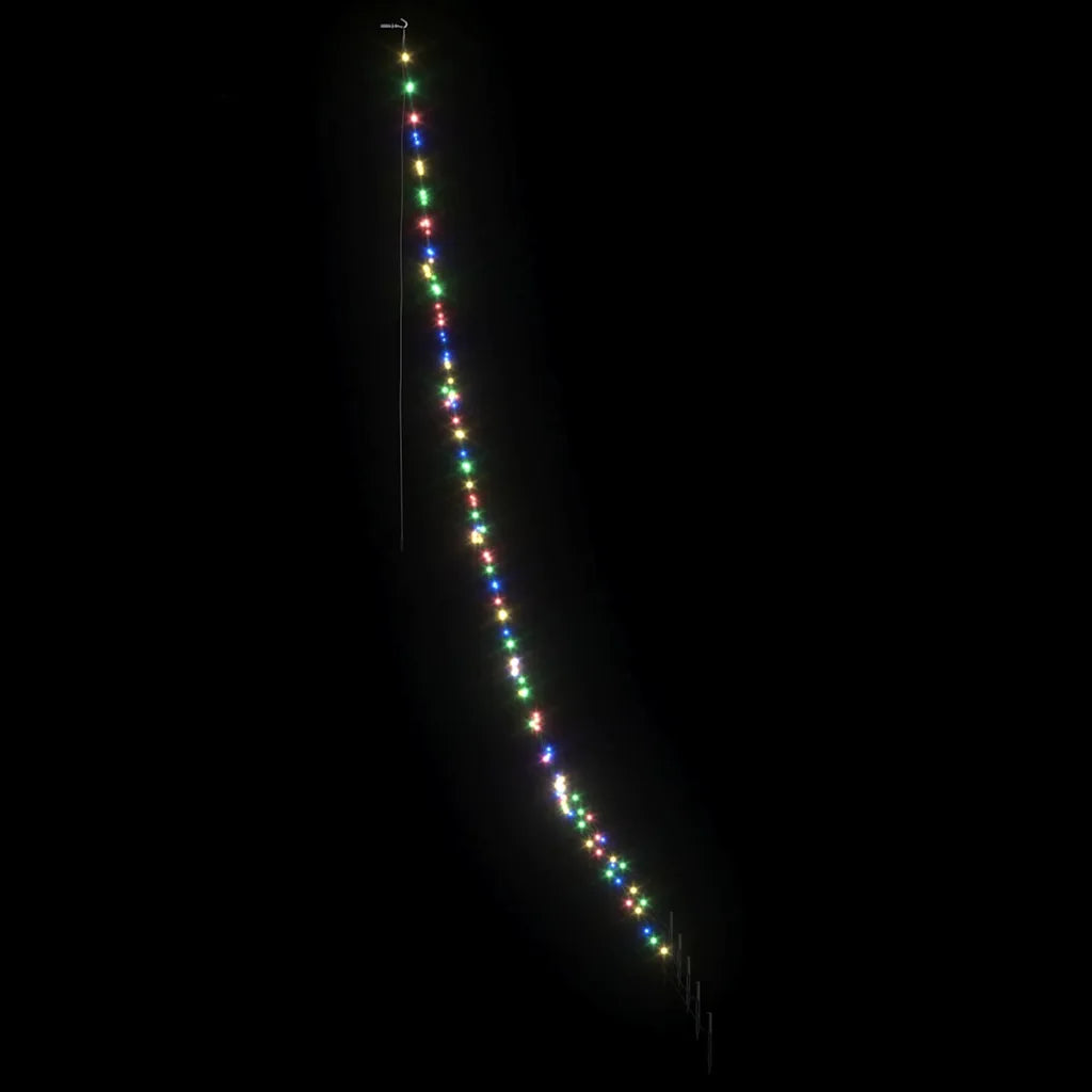 Albero di Natale LED multicolore a cono con luci su rete, vista laterale