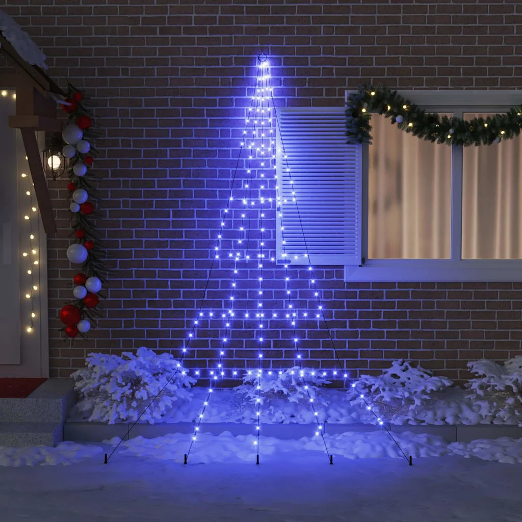Albero di Natale LED blu con luci a spirale e picchetti per fissaggio a terra