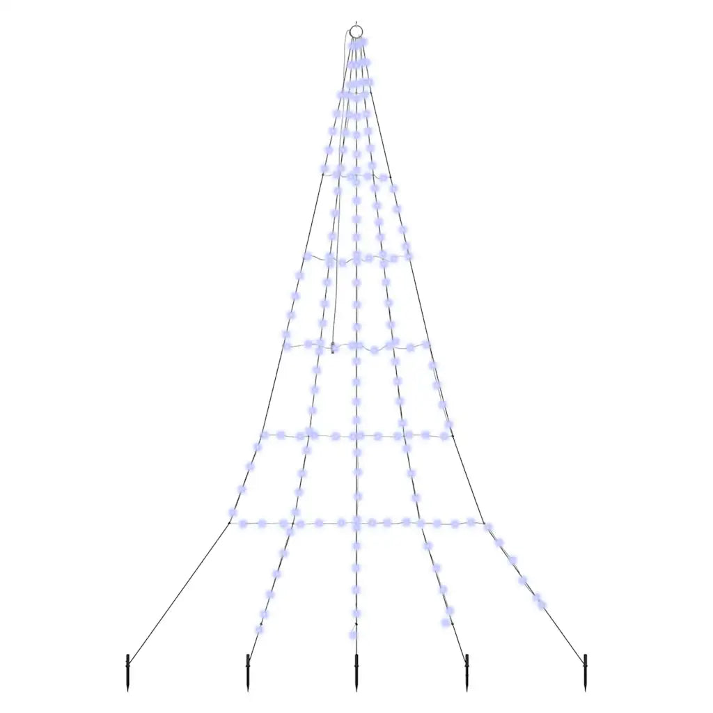 Albero di Natale LED blu, struttura a cono con fili e picchetti in metallo